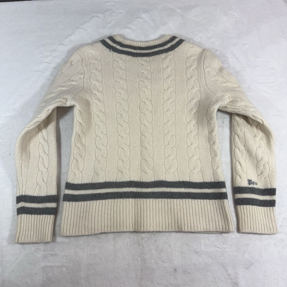 Polo Ralph Lauren The Iconic Cricket Sweater Womans MD Wool Cashmere Cream Gray - Picture 8 of 15